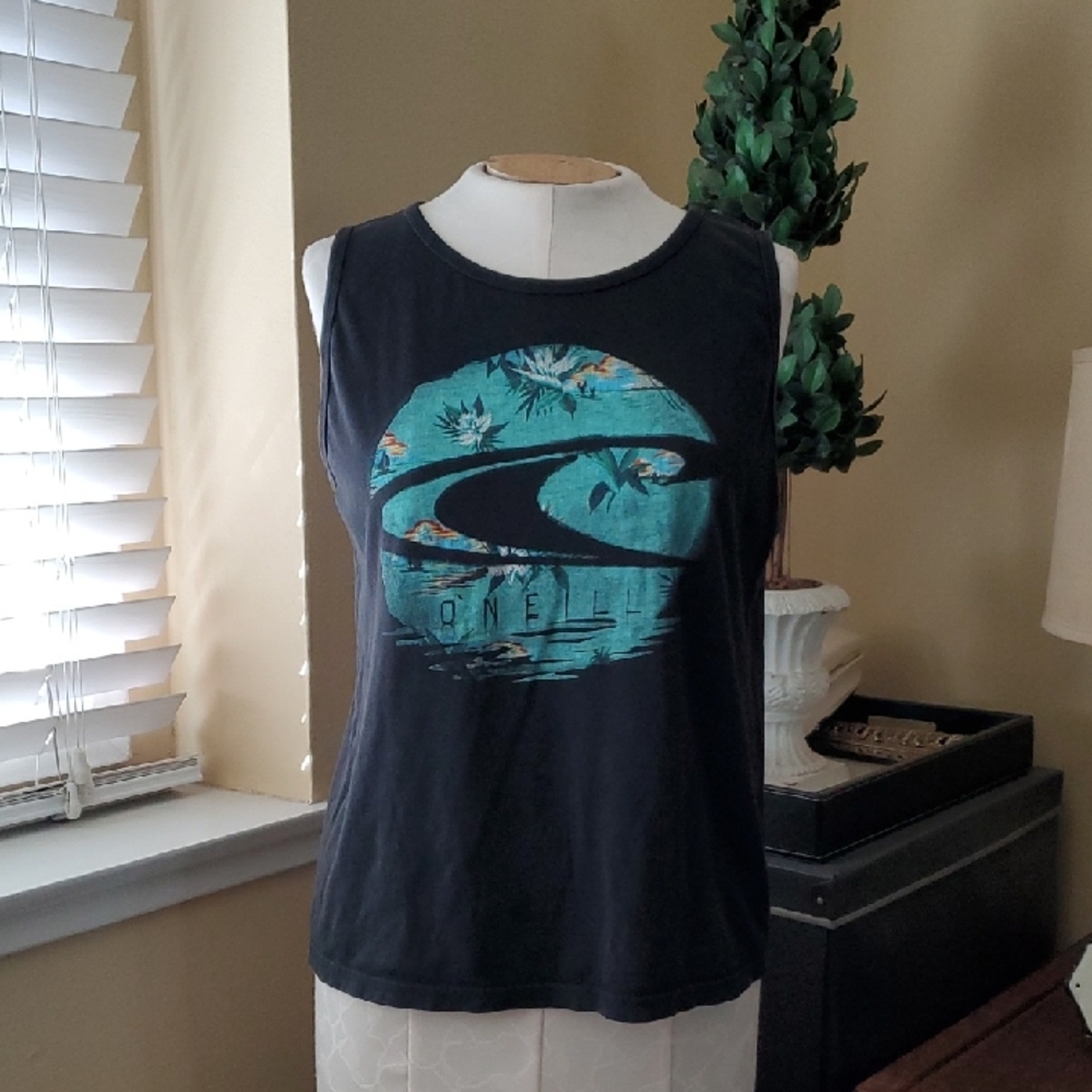 O'Neill Black and Teal Graphic Tank Top